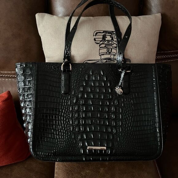Brahmin Black Crocodile-Embossed Tote Bag - Picture 1 of 3
